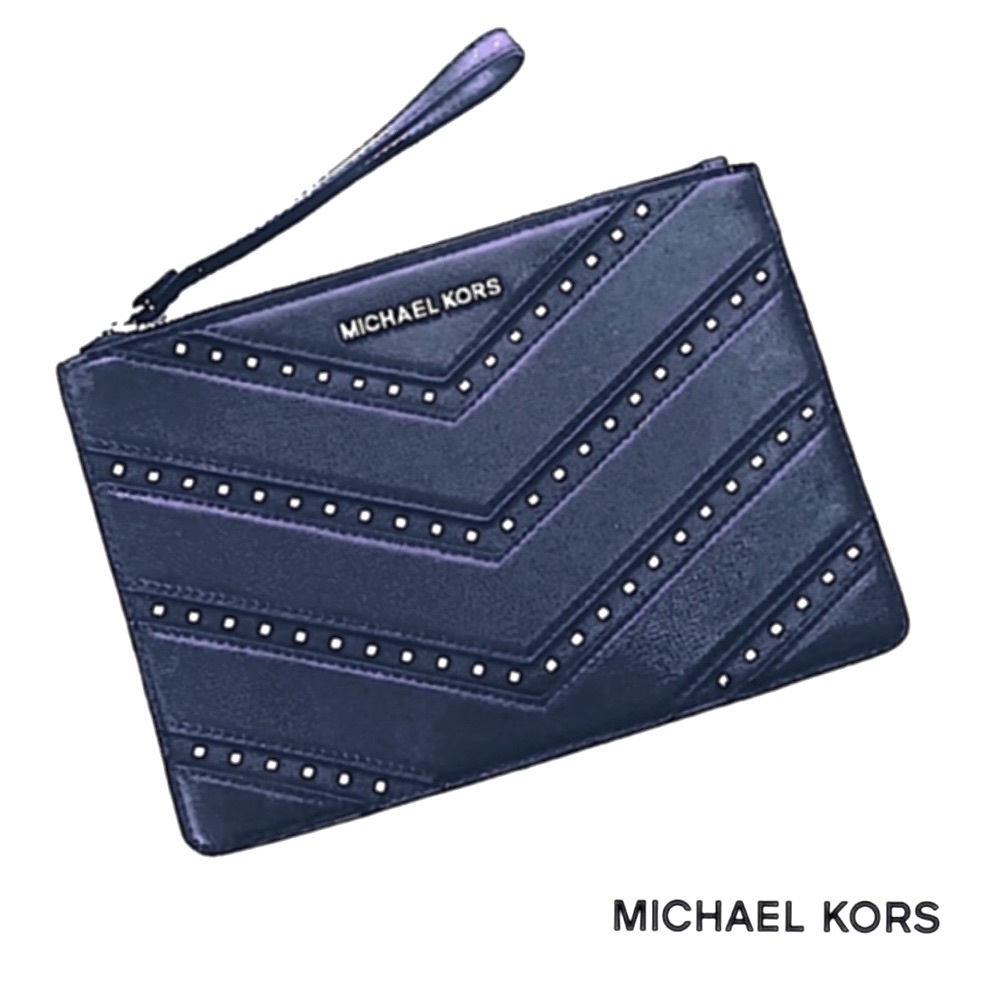 NWT Michael Kors Ellis XL Zip Clutch Wristlet - Navy - Picture 1 of 10